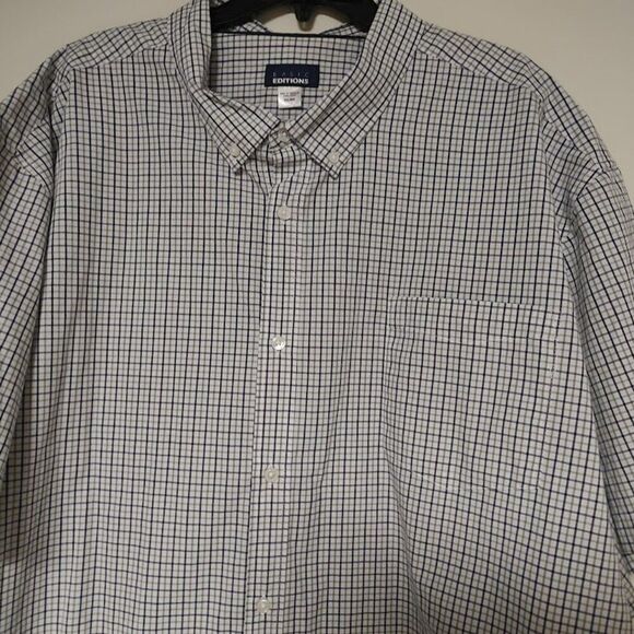 New Basic Editions Easy Care Blue Green Short Sleeve Button Down Men's 5XL - Picture 2 of 2